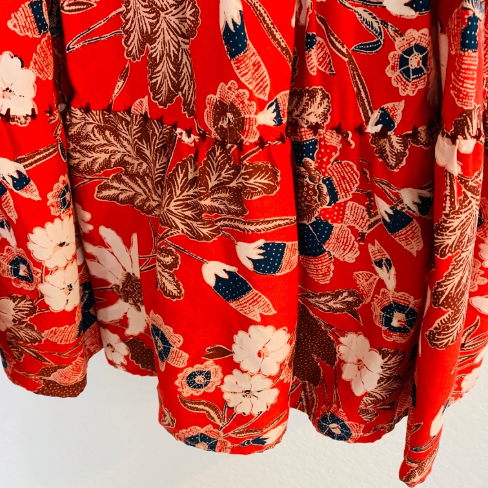 Ulla Johnson Red Liv Floral Mini Dress Size 8 Long Sleeves Cotton Blend Boho - Picture 13 of 16
